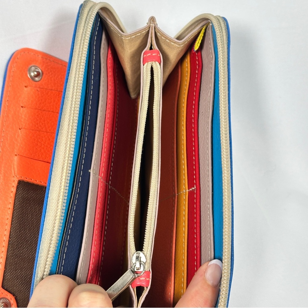 CIERVO Handmade Leather Zip Around Wallet Royal Blue - Picture 8 of 12